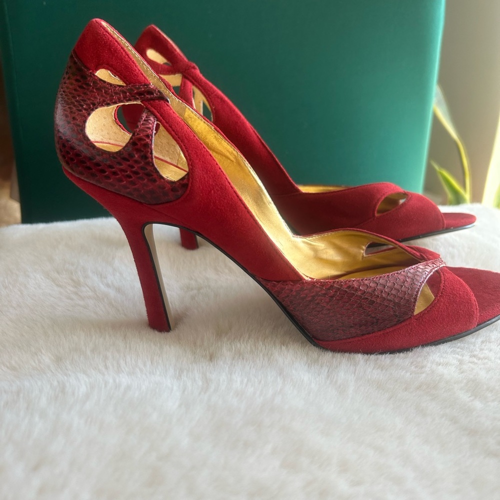 Guess by Marciano Red Stiletto Heels with Gold Accent
